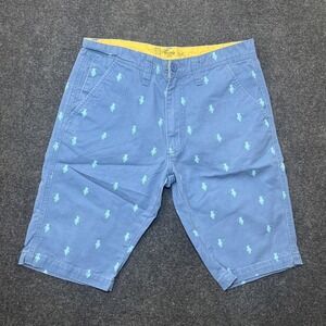 Circle One Chino Shorts Mens 32 Blue Embroidered Cotton Flat Front Golf Slim Fit